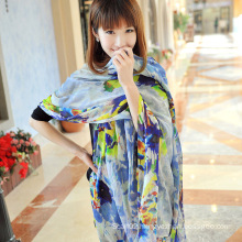 Silk Beach Dress Female Big Blue Scarf